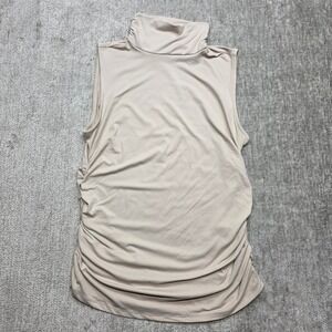 Cable Gauge Sleeveless Turtleneck Ruched Side Top Womens XL Beige
